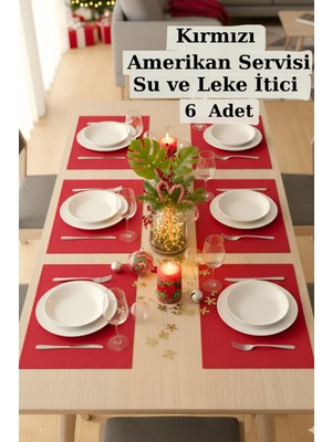 PremiumPort Kırmızı Amerikan Servis Supla Takımı 6'lı Çeyiz Seti, Şık ve Zarif Tasarım