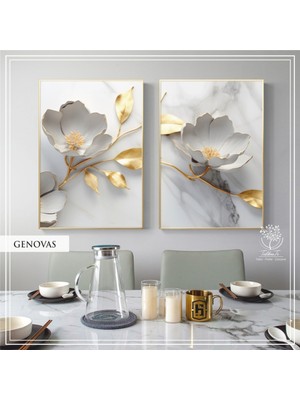 PremiumPort Şık Metal Çerçeveli Gerçek Camlı Tablo Seti, Modern Dekorasyon Için