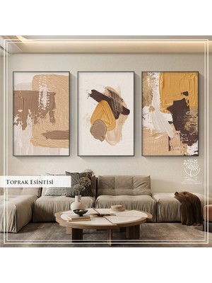 PremiumPort Dijital Baskılı Metal Çerçeveli Camlı 3'lü Dekoratif Sanat Tablosu