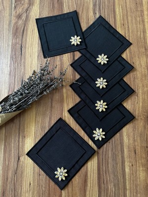 PremiumPort 6'lı Taş Detaylı Kare Kahve Yanı ve Kokteyl Sunum Peçetesi Seti