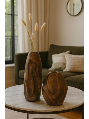 PremiumPort Ahşap Renkli Seramik Vazo Çift Set Dalga Desen Zarif Tasarım