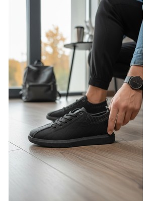 Enoch Erkek Günlük Spor Ayakkabı Tam Siyah Kapitone Desenli Sneaker Rahat Ofis ve Yürüyüş Modeli