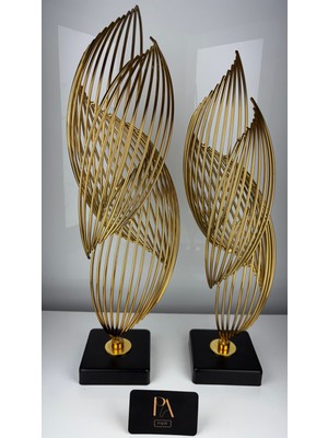 PremiumPort Gold Metal Dekoratif Obje Çiftli Süs Eşyası, Salon ve Ofis Aksesuarı
