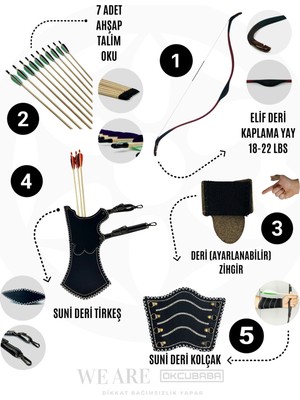 Feyza Design Geleneksel Okçuluk Başlangıç Seti Elif Yay, 7 Ok, Zihgir, Tirkeş, Kolçak