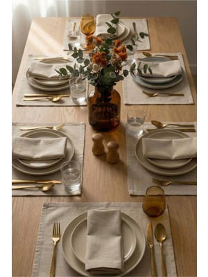 PremiumPort Doğal Pamuk Keten Amerikan Servis Takımı, Şık Masa Dekoru, 35X45CM