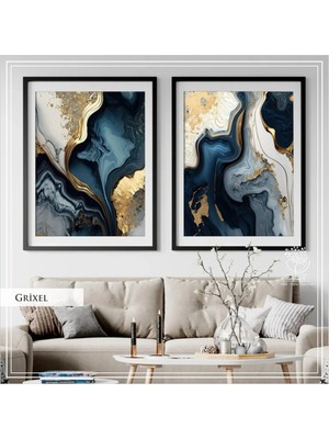 PremiumPort Şık Metal Çerçeveli Gerçek Camlı Tablo Seti, Modern Dekorasyon Için