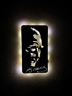 PremiumPort Aydınlatmalı Atatürk Imzalı Ahşap Duvar Tablosu, Şık Dekorasyon