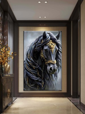 PremiumPort Şık Siyah At Kanvas Tablo, Ev ve Ofis Dekoru Için Güzel Bir Seçim