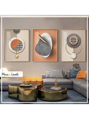 PremiumPort Şık Metal Çerçeveli Gerçek Camlı 3’lü Tablo Seti