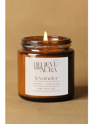 PremiumPort Lavanta Kokulu Doğal Soya Mum, Aromaterapi Amber Kavanoz 100 cc