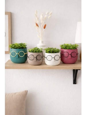 PremiumPort Dekoratif 4’lü Gözlüklü Profesör Çim Adam Yapay Çiçek Seti