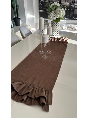 PremiumPort Vintage Çift Kat Fırfırlı Kahverengi Runner, Şık ve Şık Detaylar