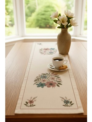 PremiumPort Renkli Dijital Baskılı Çiçek Desenli Dekoratif Masa Runner