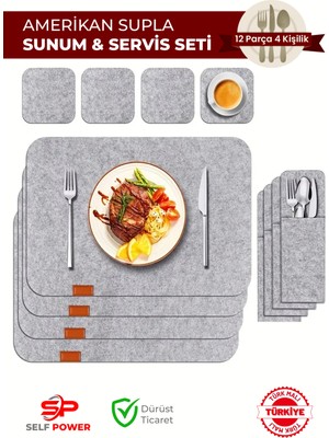 PremiumPort 12 Parça Amerikan Supla Sunum ve Servis Seti, 4 Kişilik Şık Tasarım