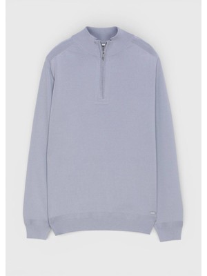 Ramsey Gri Yarım Balıkçı Yaka Düz Örgü Triko Kazak