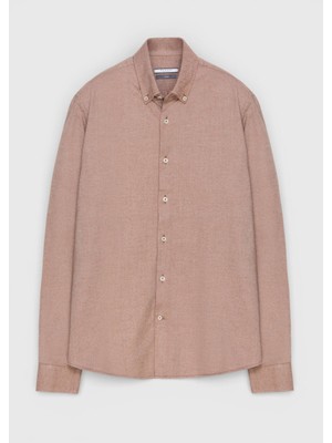 Ramsey Kahverengi Düz Regular Fit Dokuma Casual %100 Pamuk Gömlek