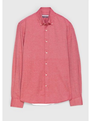 Ramsey Kırmızı Düz Regular Fit Dokuma Casual %100 Pamuk Gömlek