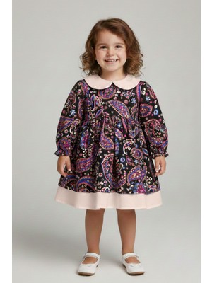 Bertuğ Bebek Bebe Yaka Poplin Kız Çocuk Bebek Pazen Poplin Pembe Elbise