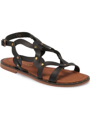 Tergan Siyah Deri Kadın Sandalet - K25Y1SN67788-A23