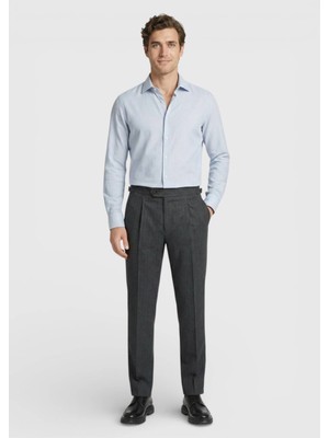 Ramsey Antrasit Çizgili Dokuma Slim Fit Casual Yün Karışımlı Pantolon