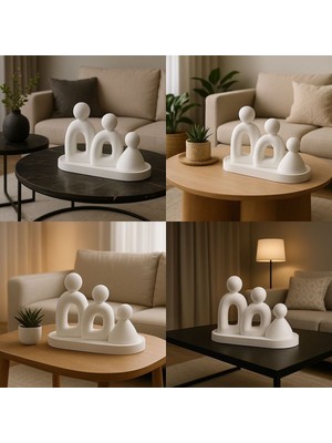 PremiumPort El Yapımı Modern Aile Figürü, Dekoratif Mini Biblo, Salon ve Sehpa Aksesuarı
