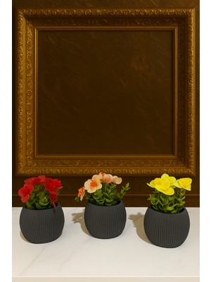 PremiumPort 3 Adet Küçük Saksıda Yapay Çiçek Seti, Gerçekçi Masa Dekorasyonu