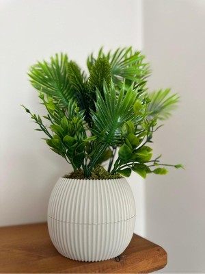 PremiumPort Orta Boy Yeşil Saksıda Yapay Yosunlu Bitki, Dekoratif, Banyo ve Mutfak Için