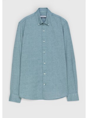 Ramsey Yeşil Düz Regular Fit Dokuma Casual %100 Pamuk Gömlek