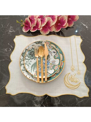 PremiumPort Nakışlı Kandil Temalı Tabak Altlığı, Supla ve Amerikan Servisi Seti
