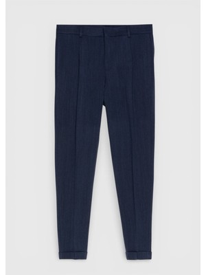 Ramsey Açık Lacivert Desenli Dokuma Regular Fit Casual Yün Karışımlı Pantolon