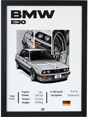PremiumPort E30 Serisi Tasarım Çerçeveli Poster, Şık ve Modern Dekorasyon Parçası