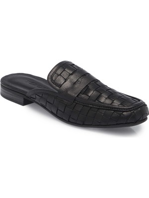 Tergan  Siyah Hakiki Deri Kadın Terlik - K25Y1TR67963-A23