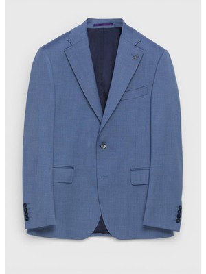 Ramsey Mavi Düz Yün Karışımlı Takım Elbise