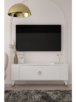 Demonte Decor 1375DD Retro-1 Tv Sehpası Beyaz-Altın