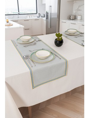 PremiumPort Şık Dubaï Desenli Modern Keten Masa Örtüsü Runner 40X140 cm