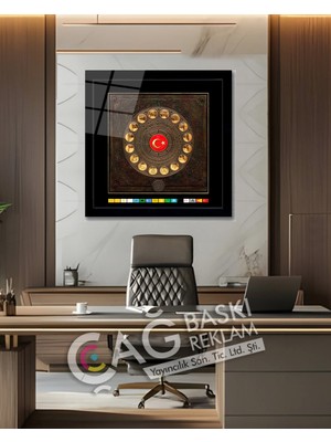 PremiumPort Modern 16 Türk Devleti Bayrağı Logolu Cam Tablo, Ev ve Ofis Dekoru