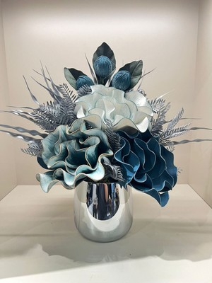 PremiumPort Yapay Çiçekli Gümüş Renk Metal Vazo No:2