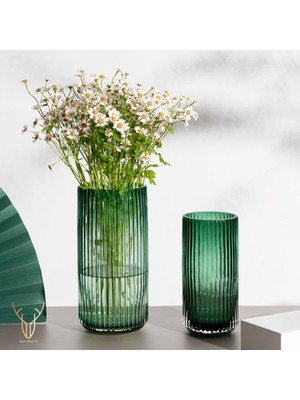 PremiumPort Yeşil Cam Vazo - 25 cm Büyük Boy, Şık ve Zarif Tasarım