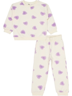 Civil Girls Kalp Baskılı 2-5 Yaş Eşofman Takımı - Ekru 4-5 Yaş