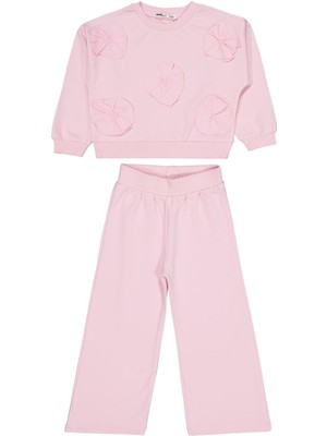 Civil Girls Çiçek Aksesuarlı  2-5 Yaş Eşofman Takımı - Pudra 2-3 Yaş