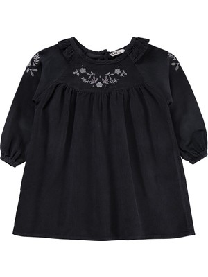 Civil Girls Yakası Nakışlı 2-5 Yaş Elbise - Gri 5-6 Yaş