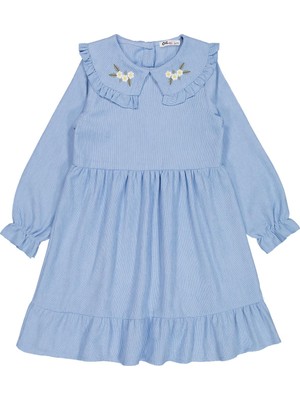 Civil Girls Eteği Fırfırlı 6-9 Yaş Elbise - Mavi 8-9 Yaş
