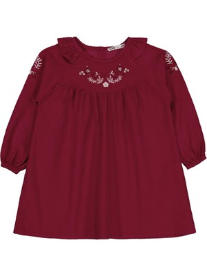 Civil Girls Yakası Nakışlı 2-5 Yaş Elbise - Kırmızı 3-4 Yaş