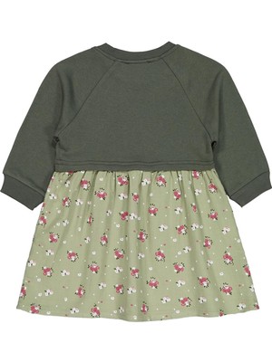 Civil Girls Çiçek Desenli 2-5 Yaş Elbise - Haki 4-5 Yaş