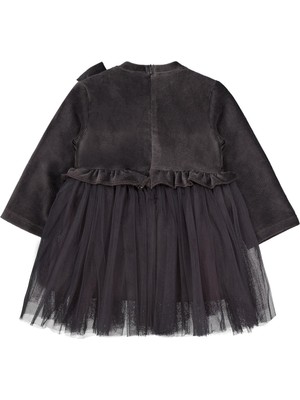 Civil Girls Fiyonklu 2-5 Yaş Elbise - Gri 3-4 Yaş