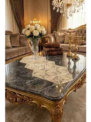 PremiumPort Fransız Dantel Detaylı Şık Masa Runneri, Zarif ve Şık Dekorasyon Için