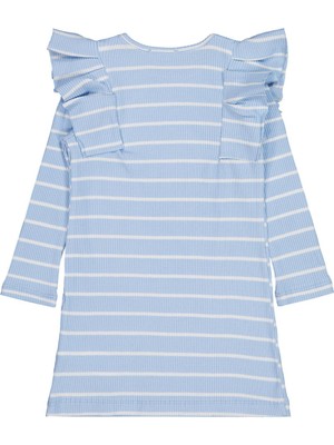 Civil Girls Çizgili 6-9 Yaş Elbise - Mavi 8-9 Yaş