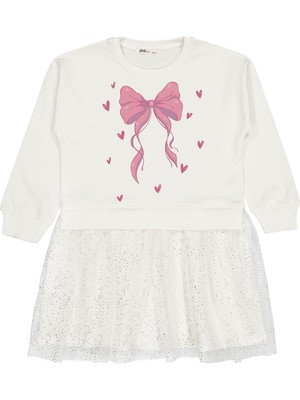 Civil Girls Fiyonk Baskılı 6-9 Yaş Elbise - Ekru 9-10 Yaş