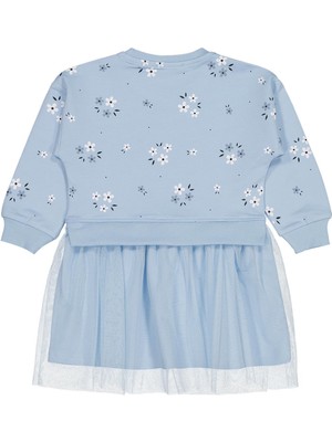 Civil Girls Çiçek Baskılı 2-5 Yaş Elbise - Mavi 5-6 Yaş