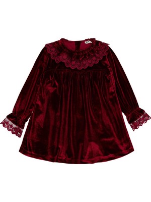 Civil Girls Yakası Fırfırlı 2-5 Yaş Elbise - Bordo 4-5 Yaş